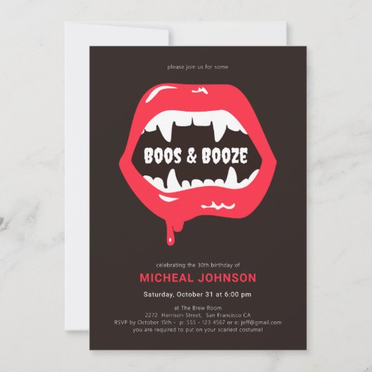 Boos & Boozeおもしろいハロウィーン30th誕生日パーティー 招待状 (正面)