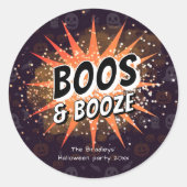 Boos & Booze Adult Halloween Favor ラウンドシール (正面)