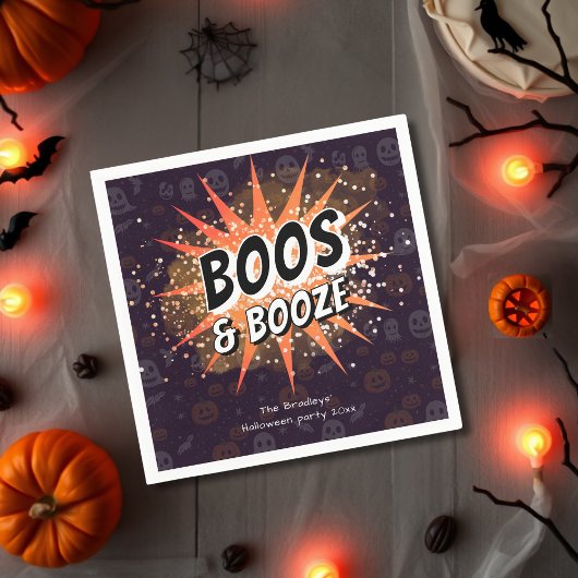 Boos & Booze Adult Halloween Invitation スタンダードカクテルナプキン