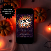Boos & Booze Black & Orange Adult Halloween Party 招待状