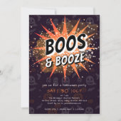 Boos & Booze Black & Orange Adult Halloween Party 招待状 (正面)