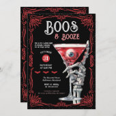 Boos & Booze Red Spooky Costume Halloween Party 招待状 (正面/裏面)