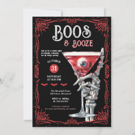 Boos & Booze Red Spooky Costume Halloween Party 招待状