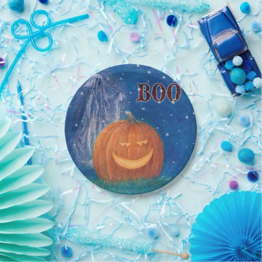 Bootifulハロウィンの大きいカボチャ及び幽霊 ペーパープレート (パーティー)