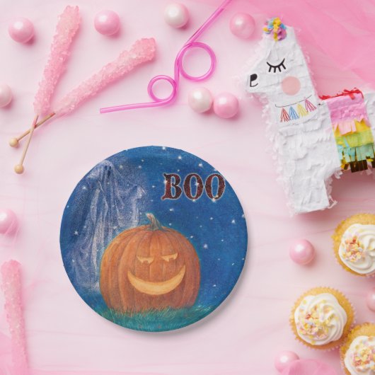Bootifulハロウィンの大きいカボチャ及び幽霊 ペーパープレート (パーティー)