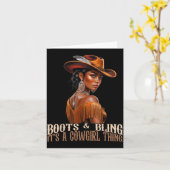Boots & Bling It's Cowgirl African Women Black カード (黄色い花)