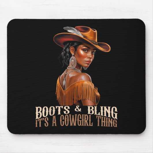 Boots & Bling It's Cowgirl African Women Black マウスパッド (正面)