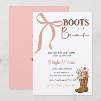 Boots and Bows Baby Girl Shower 招待状