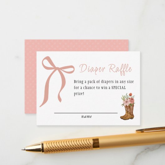 Boots and Bows Baby Girl Shower Diaper Raffle エンクロージャーカード (正面/裏面インサイチュ)