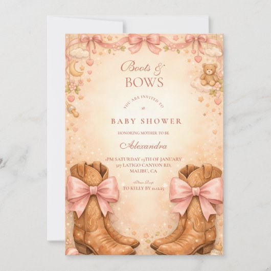 Boots And Bows Baby Shower 招待状 (正面)