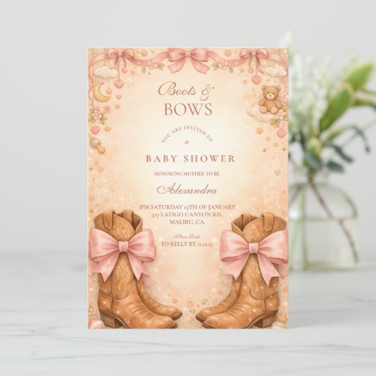 Boots And Bows Baby Shower 招待状 (スタンド正面)