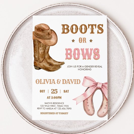 Boots and Bows Gender Reveal 招待状