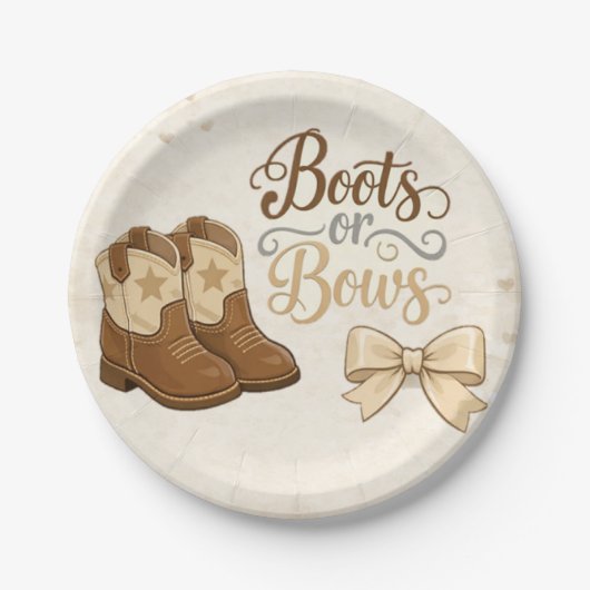 Boots and Bows Gender Reveal Paper Plate ペーパープレート (正面)