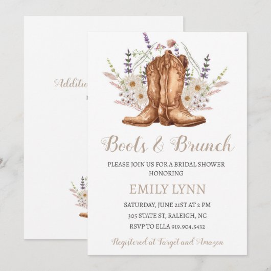 Boots and Brunch Western Bridal Shower Invitation 招待状 (正面/裏面)
