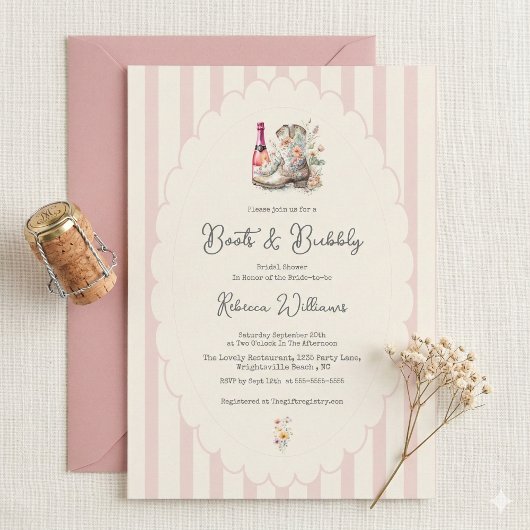 Boots and Bubbles Country Chic Bridal Shower 招待状