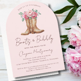 Boots and Bubbly Blush Pink Floral Bridal Shower 招待状