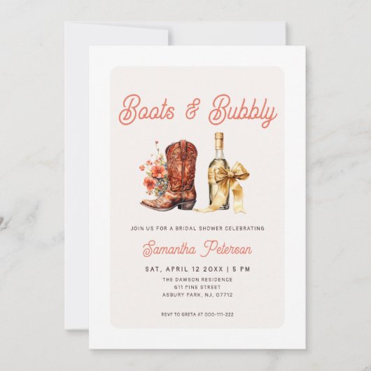 Boots and Bubbly Bridal Shower 招待状 (正面)