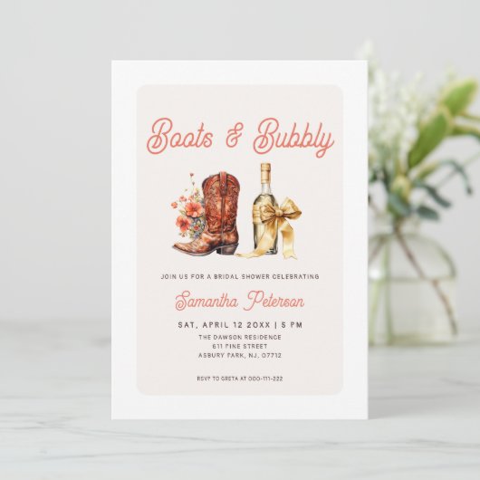 Boots and Bubbly Bridal Shower 招待状 (スタンド正面)