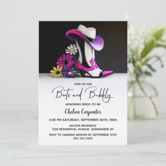 Boots and Bubbly Bridal Shower 招待状 (スタンド正面)