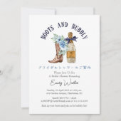 Boots and Bubbly Bridal Shower Blue Floral Western 招待状 (正面)