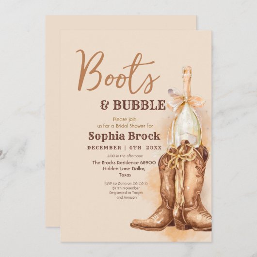  Boots and Bubbly Bridal Shower Invitation 招待状 (正面/裏面)