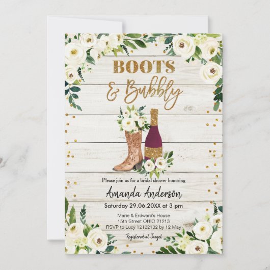 Boots and Bubbly Bridal Shower Invitation 招待状 (正面)