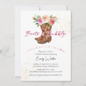 Boots and Bubbly Bridal Shower Pink Floral Rustic 招待状 (正面)