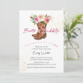 Boots and Bubbly Bridal Shower Pink Floral Rustic 招待状 (スタンド正面)