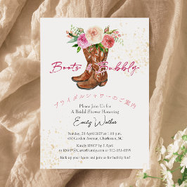 Boots and Bubbly Bridal Shower Pink Floral Rustic 招待状