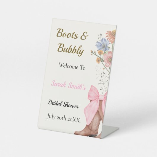 Boots and Bubbly Bridal Shower Welcome 台座サイン (正面)