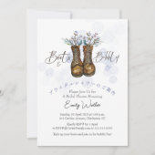 Boots and Bubbly Bridal Shower Winter Blue Floral 招待状 (正面)