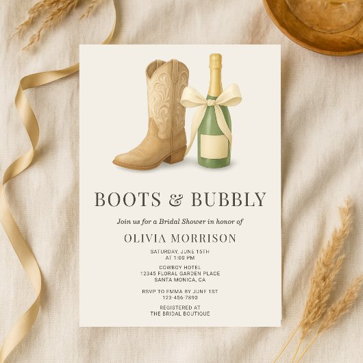 Boots and Bubbly Elegant Bow Bridal Shower 招待状