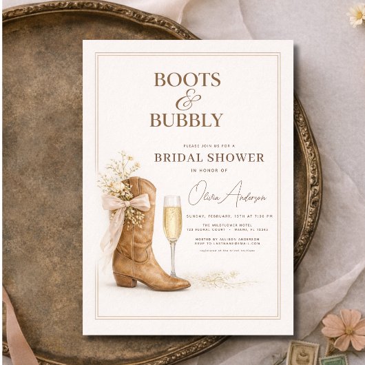 Boots and Bubbly Floral Bow Bridal Shower 招待状