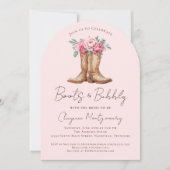 Boots and Bubbly Rustic Pink Floral Bridal Shower 招待状 (正面)
