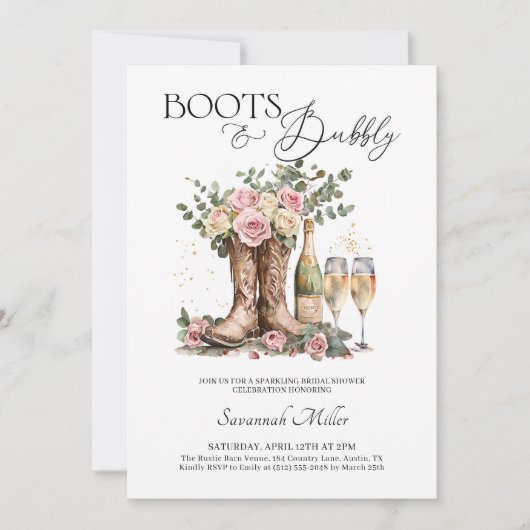 Boots and Bubbly Rustic Western Bridal Shower 招待状 (正面)