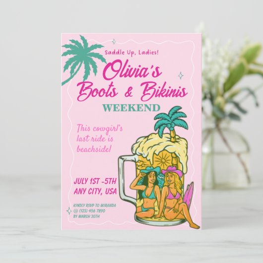 Boots & Bikinis Bachelorette Invitation  招待状 (スタンド正面)