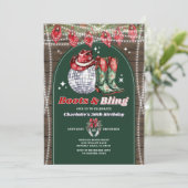 Boots & Bling Adult Birthday Christmas Party Wood 招待状 (スタンド正面)