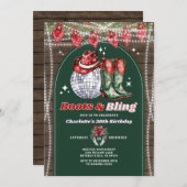 Boots & Bling Adult Birthday Christmas Party Wood 招待状 (正面/裏面)