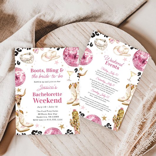 Boots & Bling Pink Bachelorette Weekend Itinerary 招待状