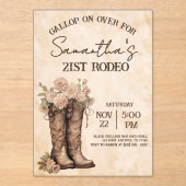 Boots & Blush Rustic Western Cowgirl 21st Birthday アクリル招待状 (正面)