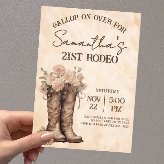 Boots & Blush Rustic Western Cowgirl 21st Birthday アクリル招待状