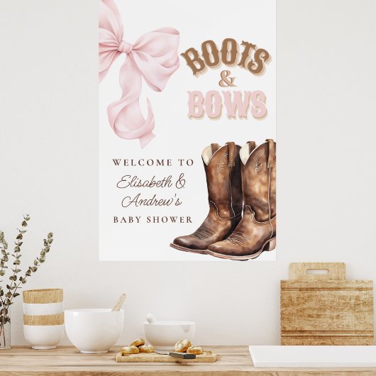 Boots & Bows Baby Shower Welcome Poster ポスター (キッチン)