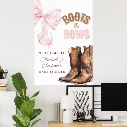 Boots & Bows Baby Shower Welcome Poster ポスター (ホームオフィス)