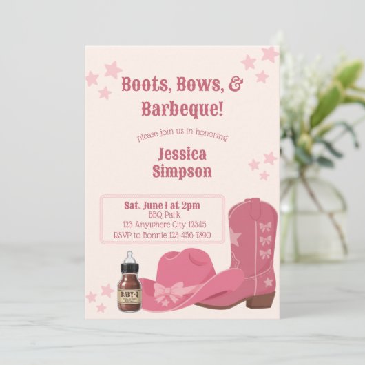 Boots Bows & BBQ Pink Baby Shower 招待状 (スタンド正面)