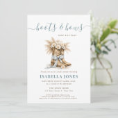 Boots Bows & Bottles Blue Western BoY Baby Shower 招待状 (スタンド正面)