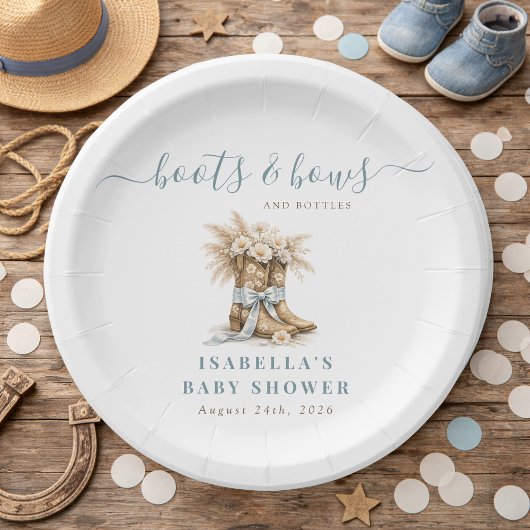  Boots Bows & Bottles Western Chic Boy Baby Shower ペーパープレート