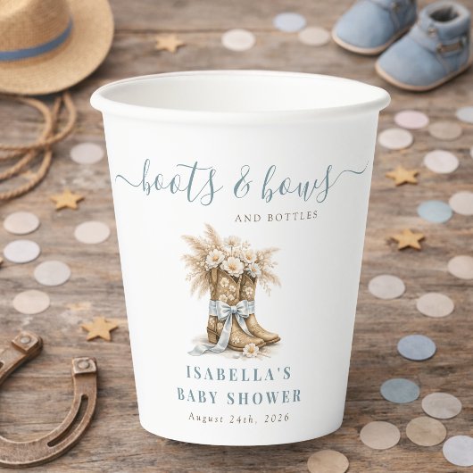 Boots Bows & Bottles Western Chic Boy Baby Shower 紙コップ