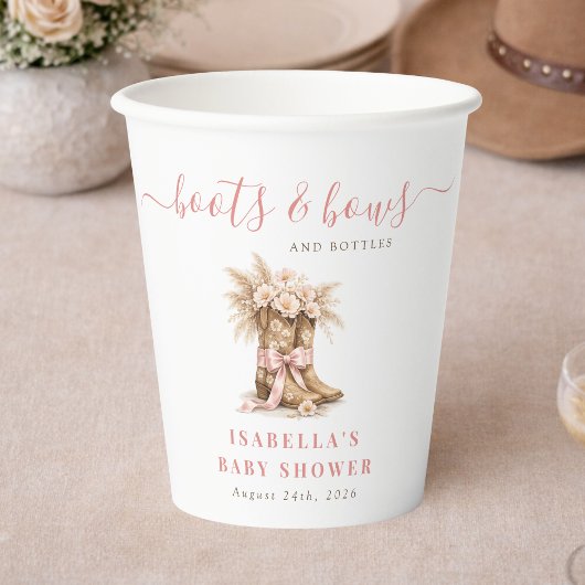  Boots Bows Bottles Western Pink Girl Baby Shower 紙コップ