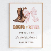 Boots & Bows TWINS Baby Shower Welcome Poster