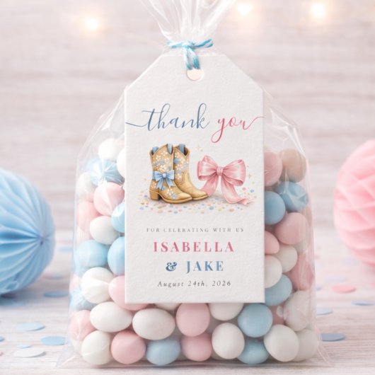 Boots & Bows Western Theme Gender Reveal Thank You ギフトタグ